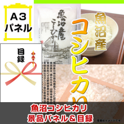 魚沼産コシヒカリ 景品パネル&引換券付き目録
