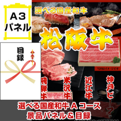 選べる国産和牛Aコース 景品パネル&引換券付き目録